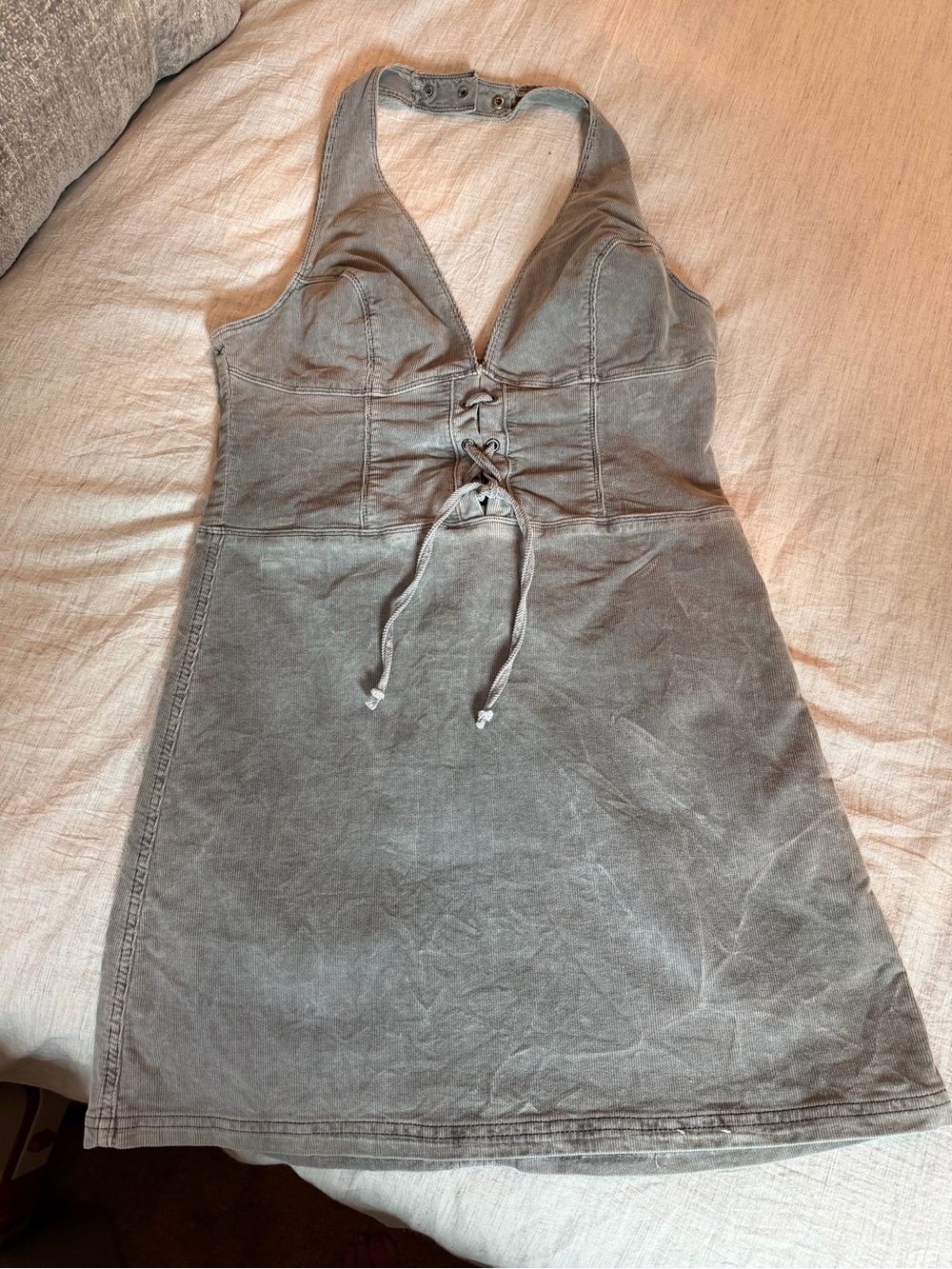 Urban Outfitters Gray Halter Lace-Up Mini Dress